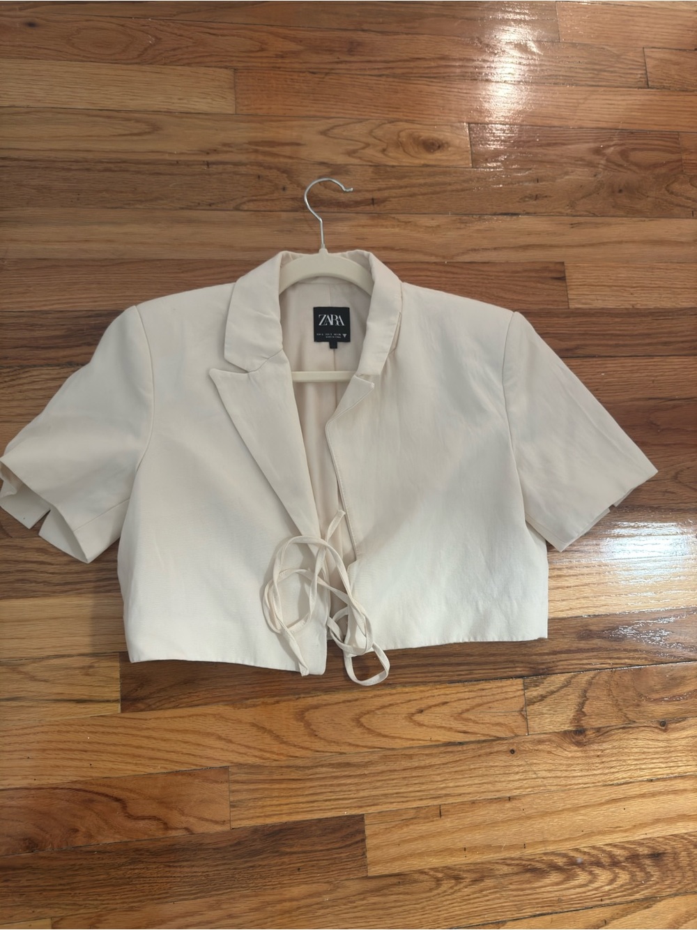Zara Cream Cropped Tie-Front Blazer